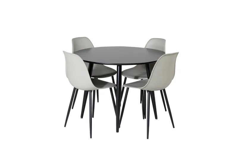 Plaza Spisebordssæt 100 cm Rund med 4 Polar Stole, Svart