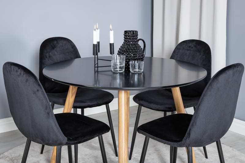 Plaza Spisebordssæt 100 cm Rund med 4 Polar Stole - Svart - Møbler - Borde - Spisebordssæt