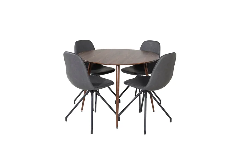 Plaza Spisebordssæt 100 cm Rund med 4 Polar Stole, Svart