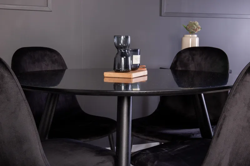 Plaza Spisebordssæt 100 cm Rund med 4 Polar Stole - Sort - Møbler - Borde - Spisebordssæt