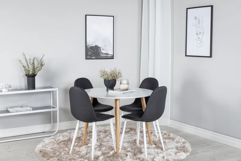 Plaza Spisebordssæt 100 cm Rund med 4 Polar Stole, Svart