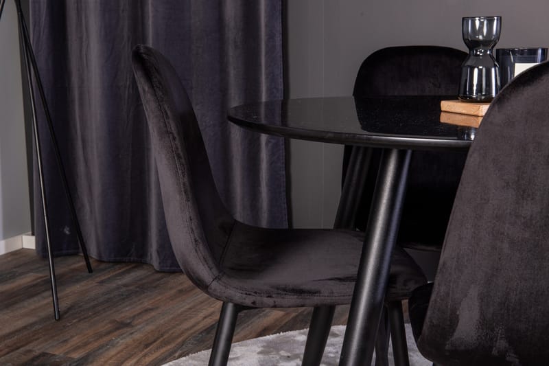 Plaza Spisebordssæt 100 cm Rund med 4 Polar Stole - Sort - Møbler - Borde - Spisebordssæt