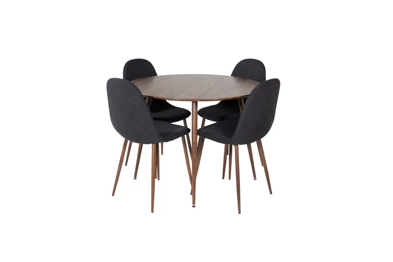 Plaza Spisebordssæt 100 cm Rund med 4 Polar Stole, Svart