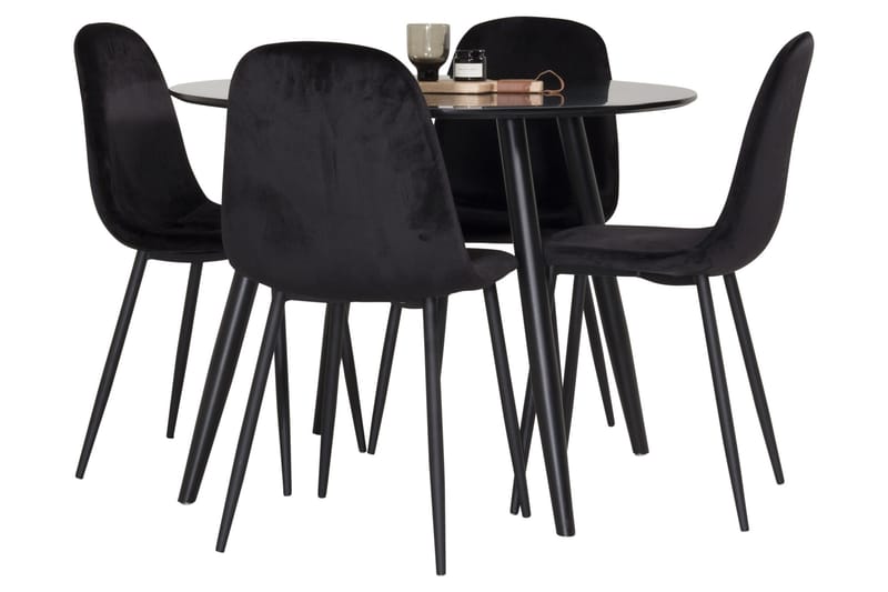 Plaza Spisebordssæt 100 cm Rund med 4 Polar Stole - Sort - Møbler - Borde - Spisebordssæt