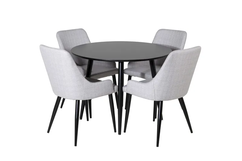 Plaza Spisebordssæt 100 cm Rund med 4 Plaza Stole, Svart
