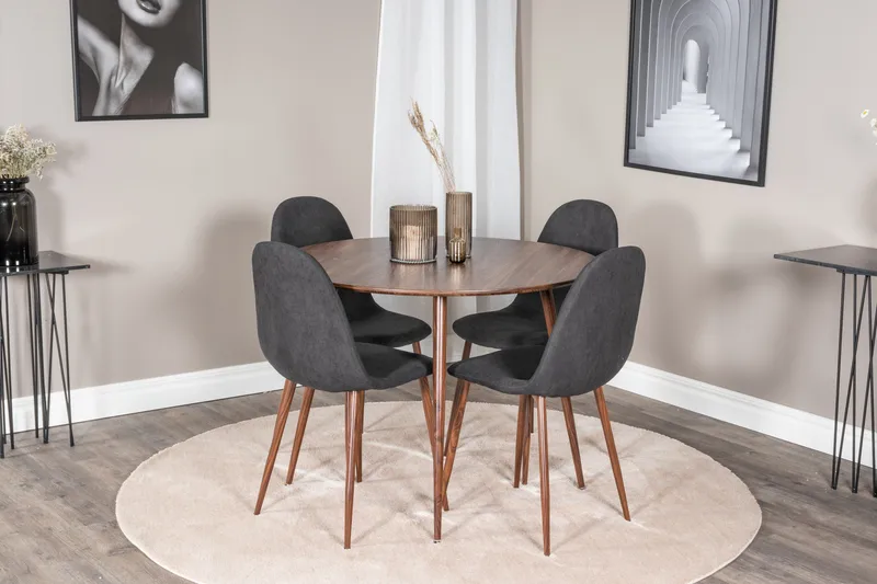 Plaza Spisebordssæt 100 cm Rund med 4 Polar Stole - Svart - Møbler - Borde - Spisebordssæt