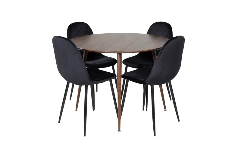 Plaza Spisebordssæt 100 cm Rund med 4 Polar Stole, Svart