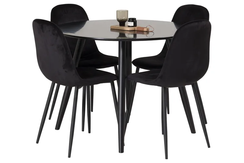 Plaza Spisebordssæt 100 cm Rund med 4 Polar Stole, Sort
