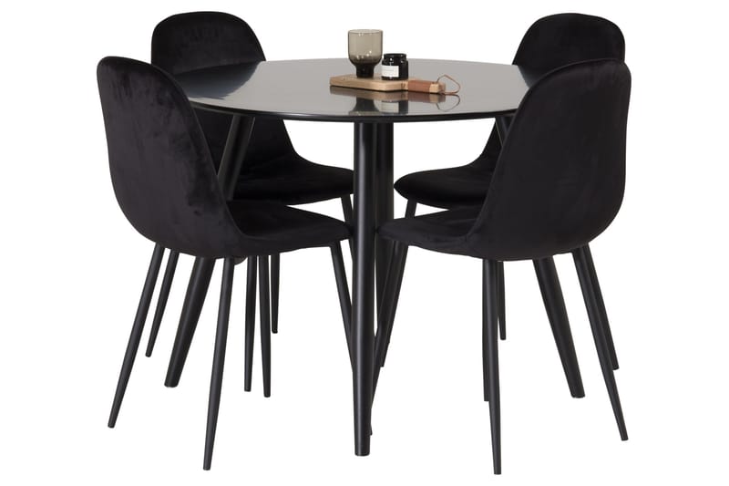 Plaza Spisebordssæt 100 cm Rund med 4 Polar Stole, Sort