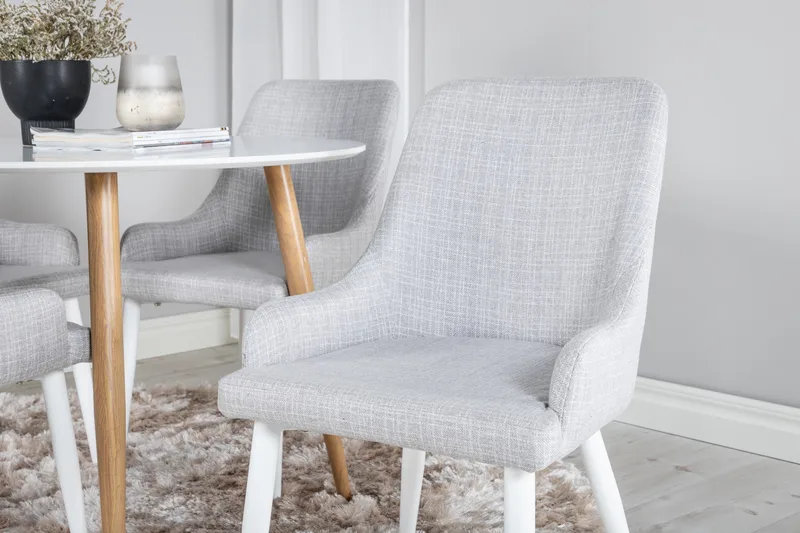 Plaza Spisebordssæt 100 cm Rund med 4 Plaza Stole - Grå - Møbler - Borde - Spisebordssæt