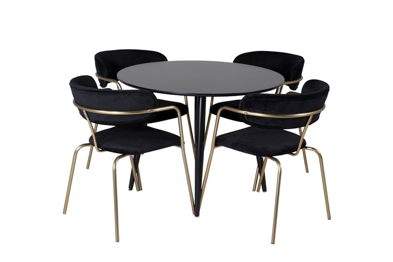 Plaza Spisegruppe 100 cm Rund med 4 Arrow Stole, Svart/Gull