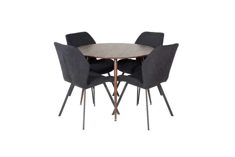 Plaza Spisegruppe 100 cm Rund med 4 Gemma Stole, Svart