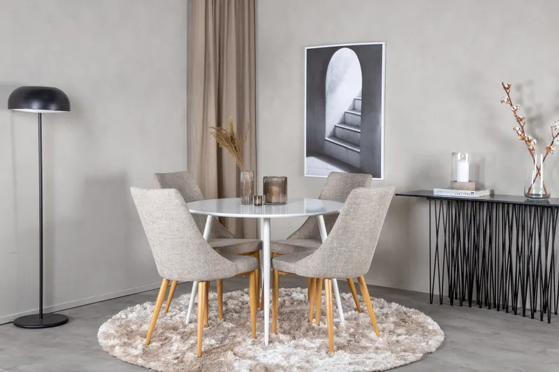 Plaza Spisegruppe 100 cm Rund med 4 Leone Stole - Lys grå - Møbler - Borde - Spisebordssæt