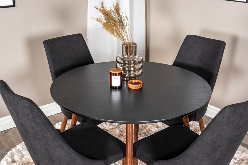 Plaza Spisegruppe 100 cm Rund med 4 Leone Stole - Svart - Møbler - Borde - Spisebordssæt