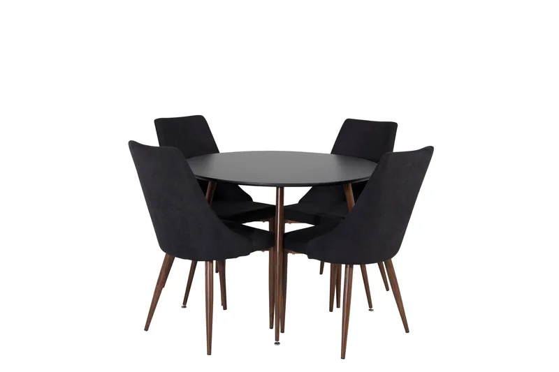 Plaza Spisegruppe 100 cm Rund med 4 Leone Stole, Svart