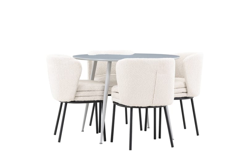 Plaza Spisegruppe 100 cm Rundt med 4 Agnes stole - Grå/Hvit - Møbler - Borde - Spisebordssæt