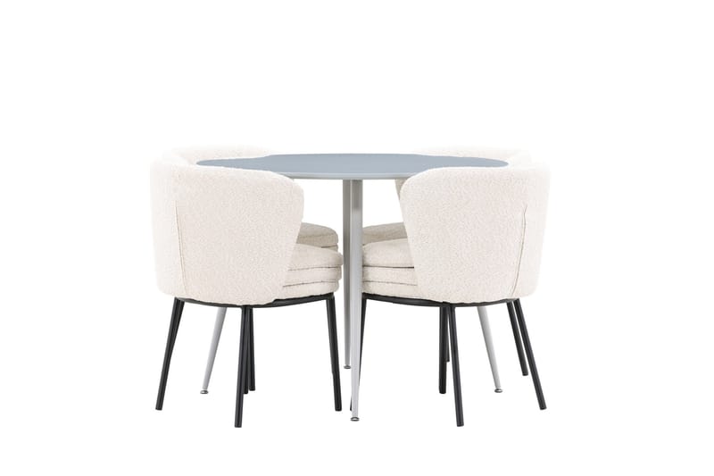 Plaza Spisegruppe 100 cm Rundt med 4 Agnes stole, Grå/Hvit