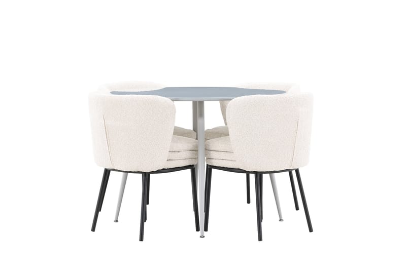 Plaza Spisegruppe 100 cm Rundt med 4 Agnes stole - Grå/Hvit - Møbler - Borde - Spisebordssæt