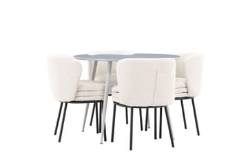 Plaza Spisegruppe 100 cm Rundt med 4 Agnes stole - Grå/Hvit - Møbler - Borde - Spisebordssæt