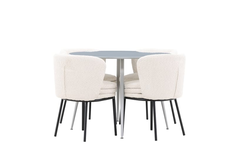 Plaza Spisegruppe 100 cm Rundt med 4 Agnes stole - Grå/Hvit - Møbler - Borde - Spisebordssæt
