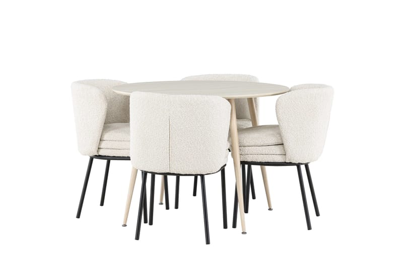 Plaza Spisegruppe 100 cm Rundt med 4 Agnes stole, Whitewash/Hvit