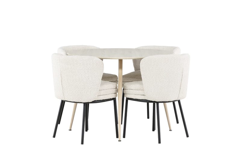 Plaza Spisegruppe 100 cm Rundt med 4 Agnes stole - Whitewash/Hvit - Møbler - Borde - Spisebordssæt