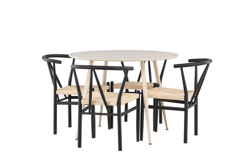 Plaza Spisegruppe 100 cm Rundt med 4 Alfons stole, Whitewash/Svart