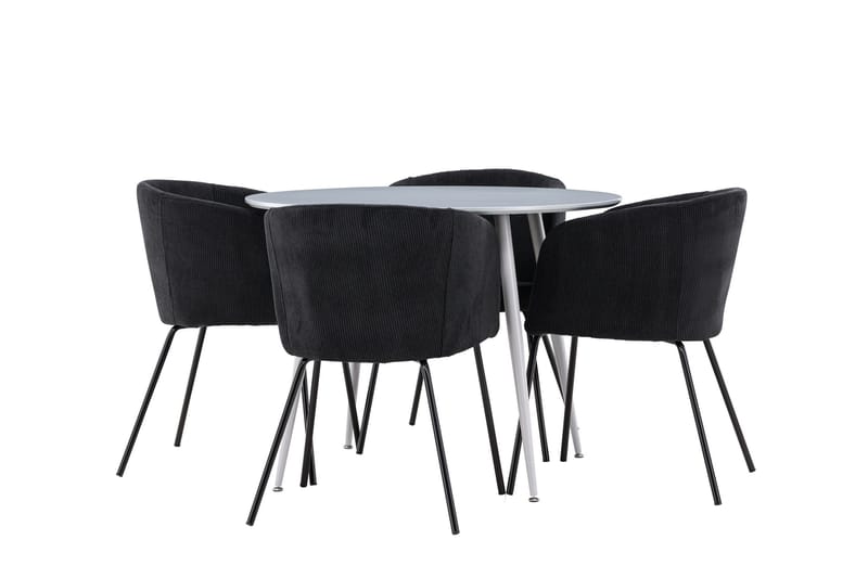 Plaza Spisegruppe 100 cm Rundt med 4 Berit stole, Grå/Svart