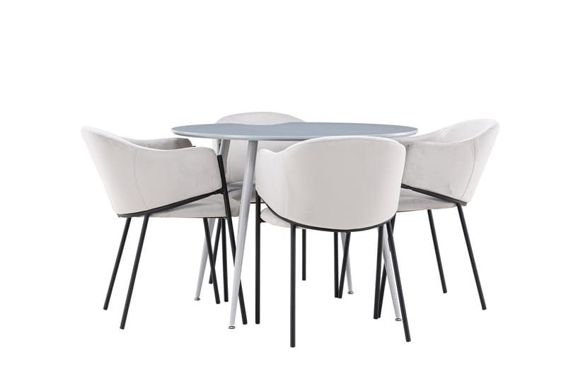 Plaza Spisegruppe 100 cm Rundt med 4 Evelina stole - Grå/Grå - Møbler - Borde - Spisebordssæt