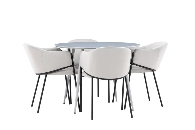 Plaza Spisegruppe 100 cm Rundt med 4 Evelina stole, Grå/Grå
