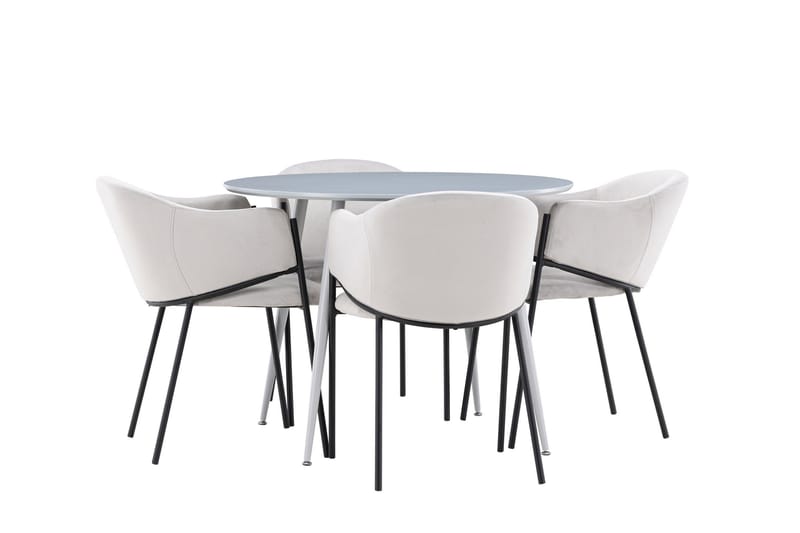 Plaza Spisegruppe 100 cm Rundt med 4 Evelina stole, Grå/Grå