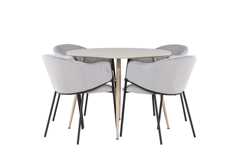 Plaza Spisegruppe 100 cm Rundt med 4 Evelina stole - Whitewash/Grå - Møbler - Borde - Spisebordssæt