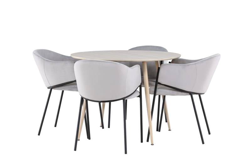 Plaza Spisegruppe 100 cm Rundt med 4 Evelina stole - Whitewash/Grå - Møbler - Borde - Spisebordssæt