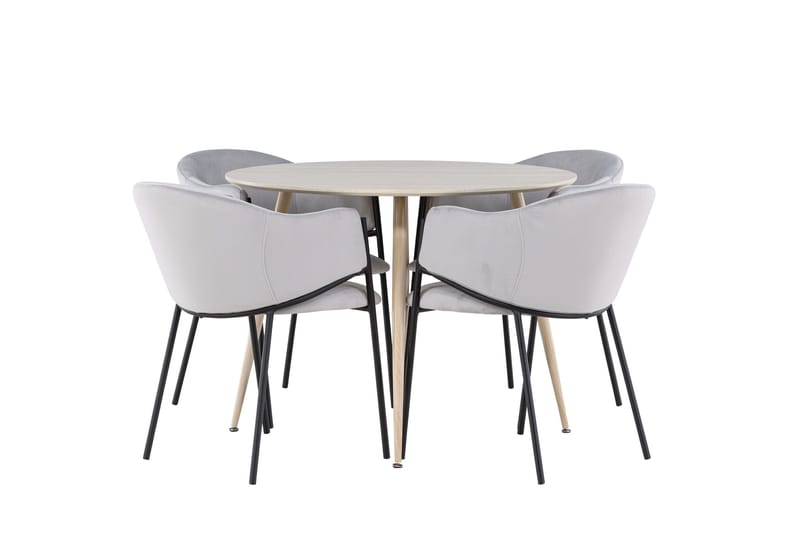 Plaza Spisegruppe 100 cm Rundt med 4 Evelina stole - Whitewash/Grå - Møbler - Borde - Spisebordssæt