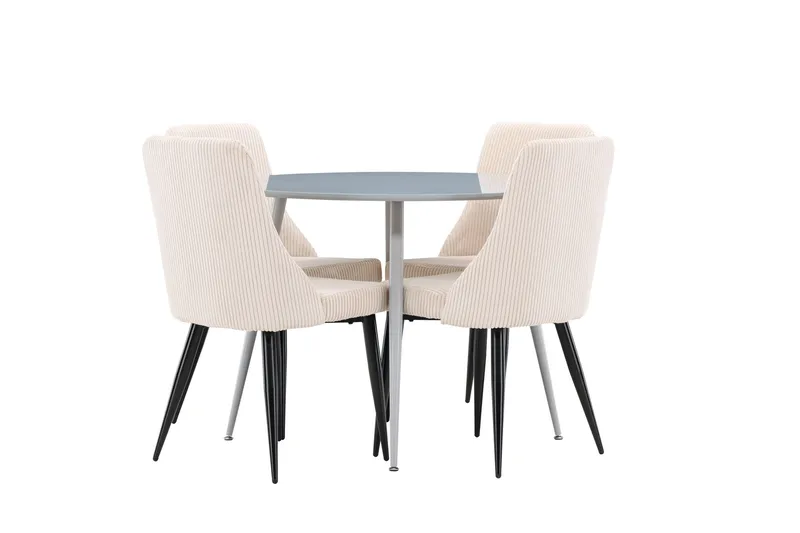 Plaza Spisegruppe 100 cm Rundt med 4 Leone stole, Grå/Beige
