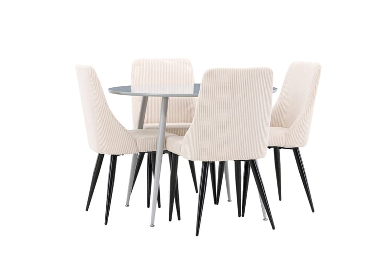 Plaza Spisegruppe 100 cm Rundt med 4 Leone stole - Grå/Beige - Møbler - Borde - Spisebordssæt