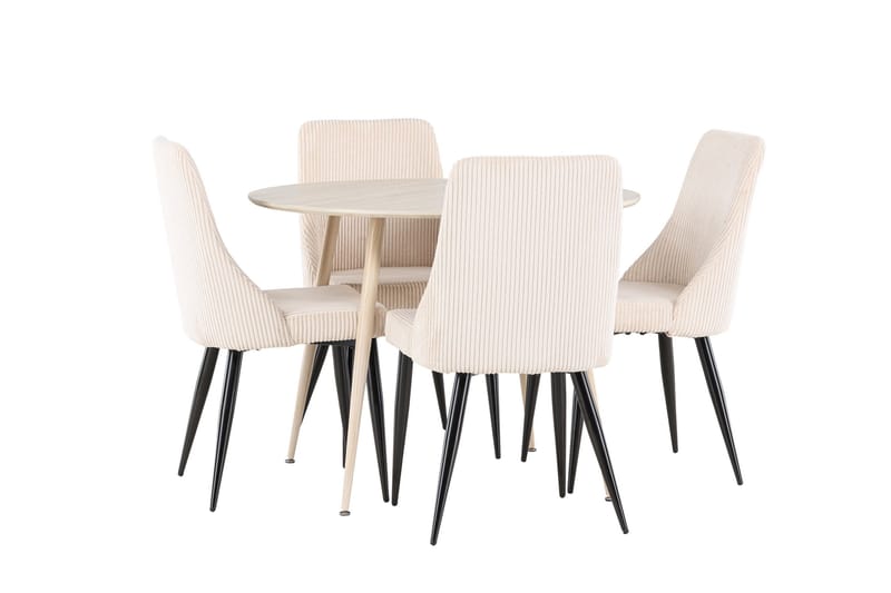 Plaza Spisegruppe 100 cm Rundt med 4 Leone stole - Whitewash/Beige - Møbler - Borde - Spisebordssæt