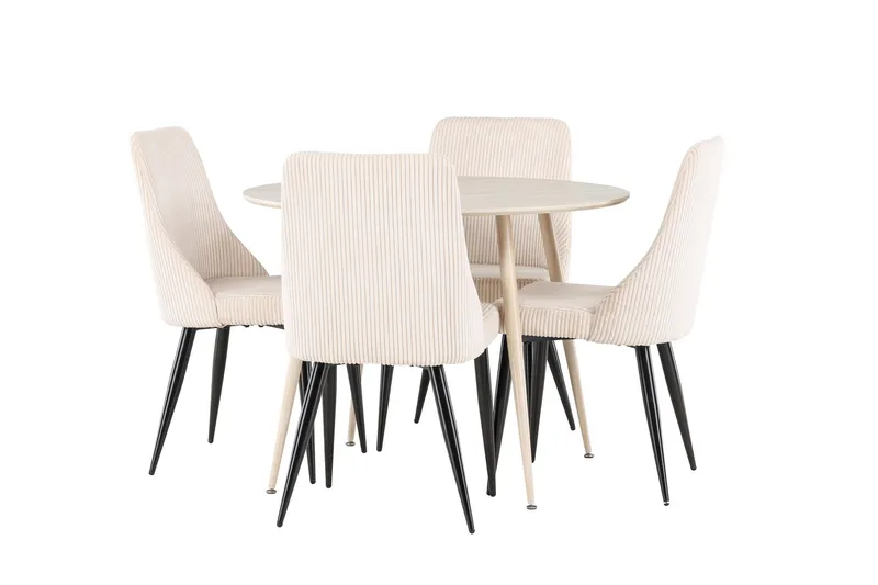 Plaza Spisegruppe 100 cm Rundt med 4 Leone stole, Whitewash/Beige