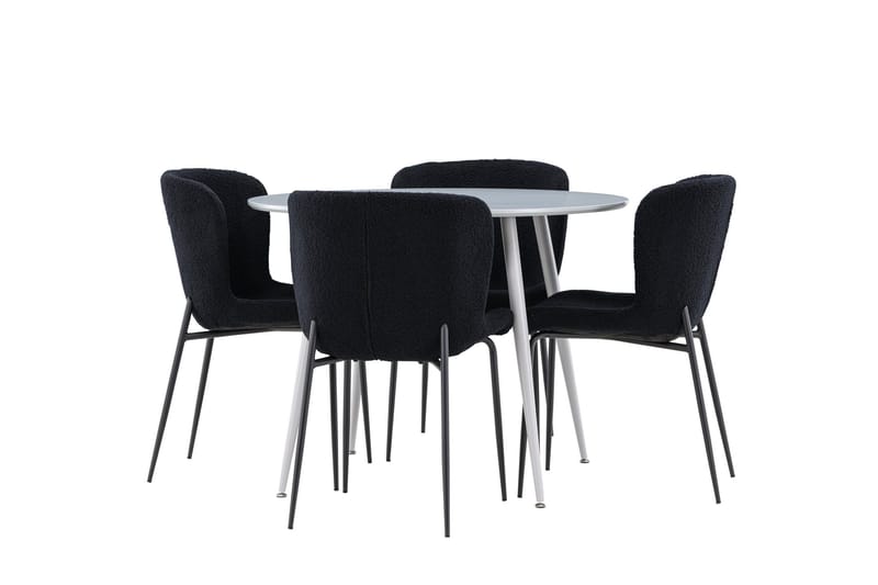 Plaza Spisegruppe 100 cm Rundt med 4 Modesto stole, Grå/Svart