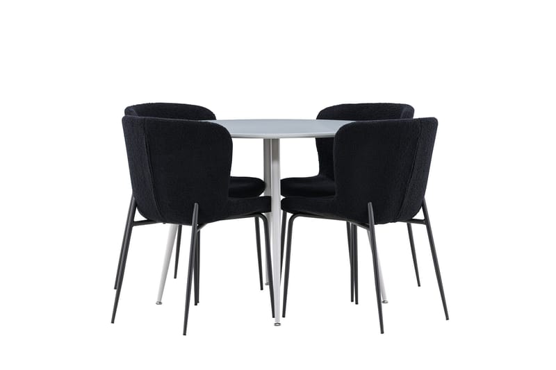 Plaza Spisegruppe 100 cm Rundt med 4 Modesto stole - Grå/Svart - Møbler - Borde - Spisebordssæt