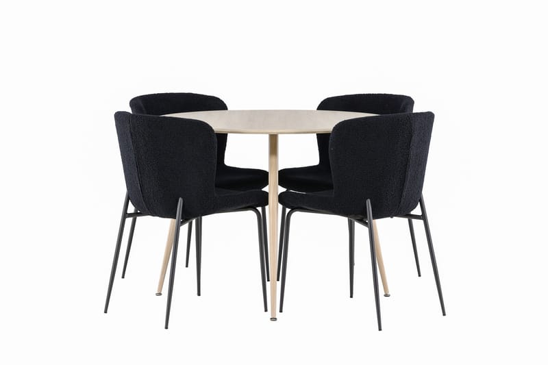 Plaza Spisegruppe 100 cm Rundt med 4 Modesto stole - Whitewash/Svart - Møbler - Borde - Spisebordssæt