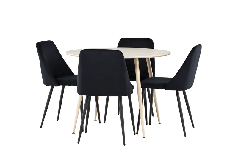 Plaza Spisegruppe 100 cm Rundt med 4 Night stole, Whitewash/Svart