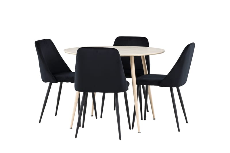 Plaza Spisegruppe 100 cm Rundt med 4 Night stole, Whitewash/Svart