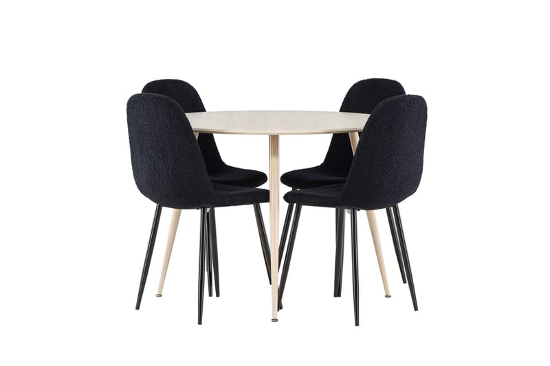 Plaza Spisegruppe 100 cm Rundt med 4 Polar stole - Whitewash/Svart - Møbler - Borde - Spisebordssæt