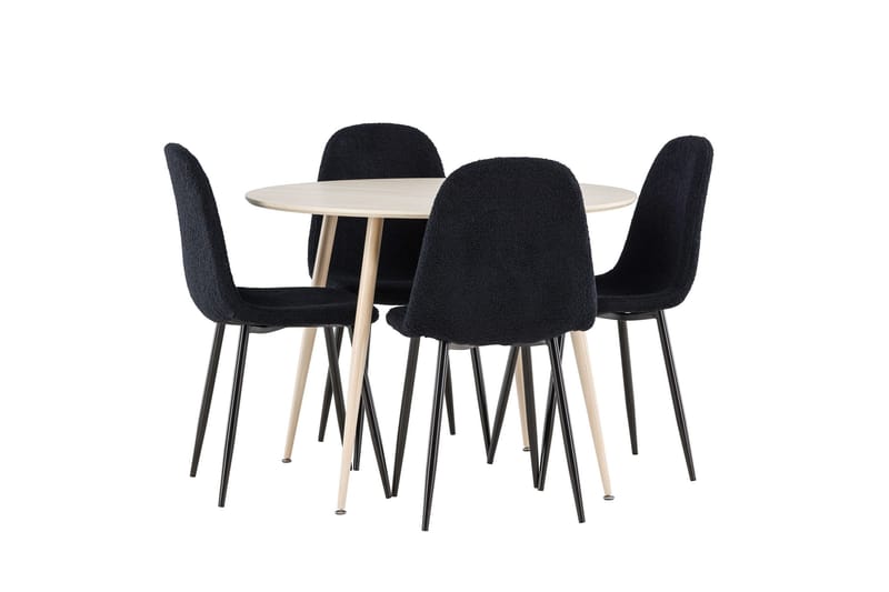 Plaza Spisegruppe 100 cm Rundt med 4 Polar stole - Whitewash/Svart - Møbler - Borde - Spisebordssæt