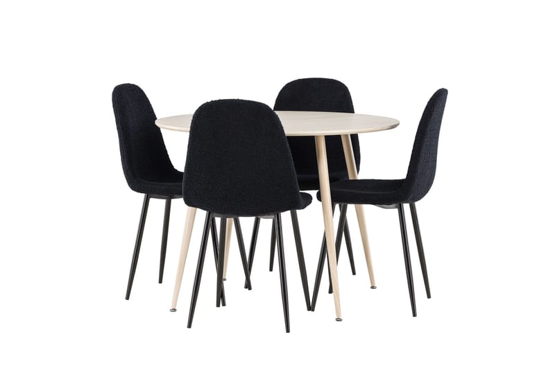 Plaza Spisegruppe 100 cm Rundt med 4 Polar stole - Whitewash/Svart - Møbler - Borde - Spisebordssæt