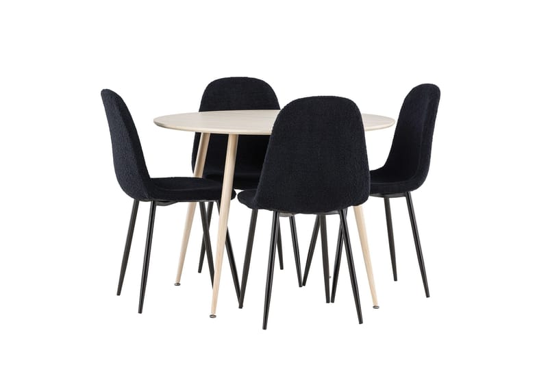 Plaza Spisegruppe 100 cm Rundt med 4 Polar stole - Whitewash/Svart - Møbler - Borde - Spisebordssæt