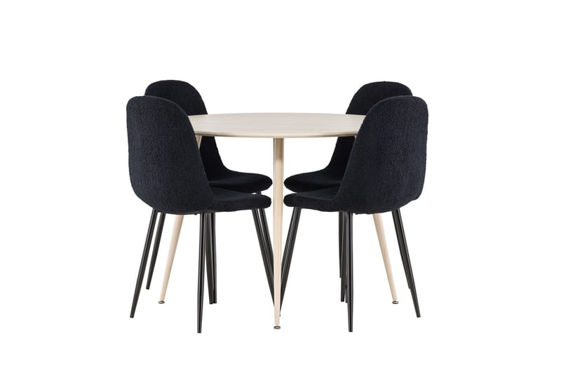 Plaza Spisegruppe 100 cm Rundt med 4 Polar stole - Whitewash/Svart - Møbler - Borde - Spisebordssæt