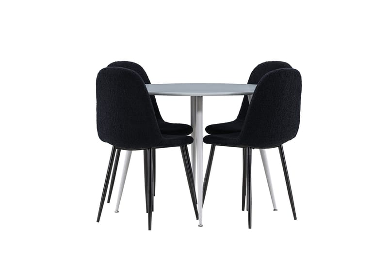 Plaza Spisegruppe 100 cm Rundt med 4 Polar stole - Grå/Svart - Møbler - Borde - Spisebordssæt