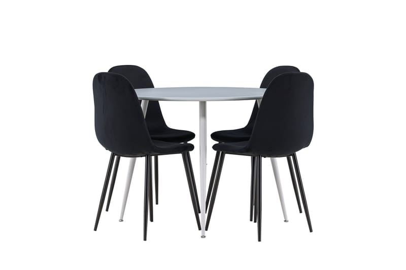 Plaza Spisegruppe 100 cm Rundt med 4 Polar stole - Grå/Svart - Møbler - Borde - Spisebordssæt